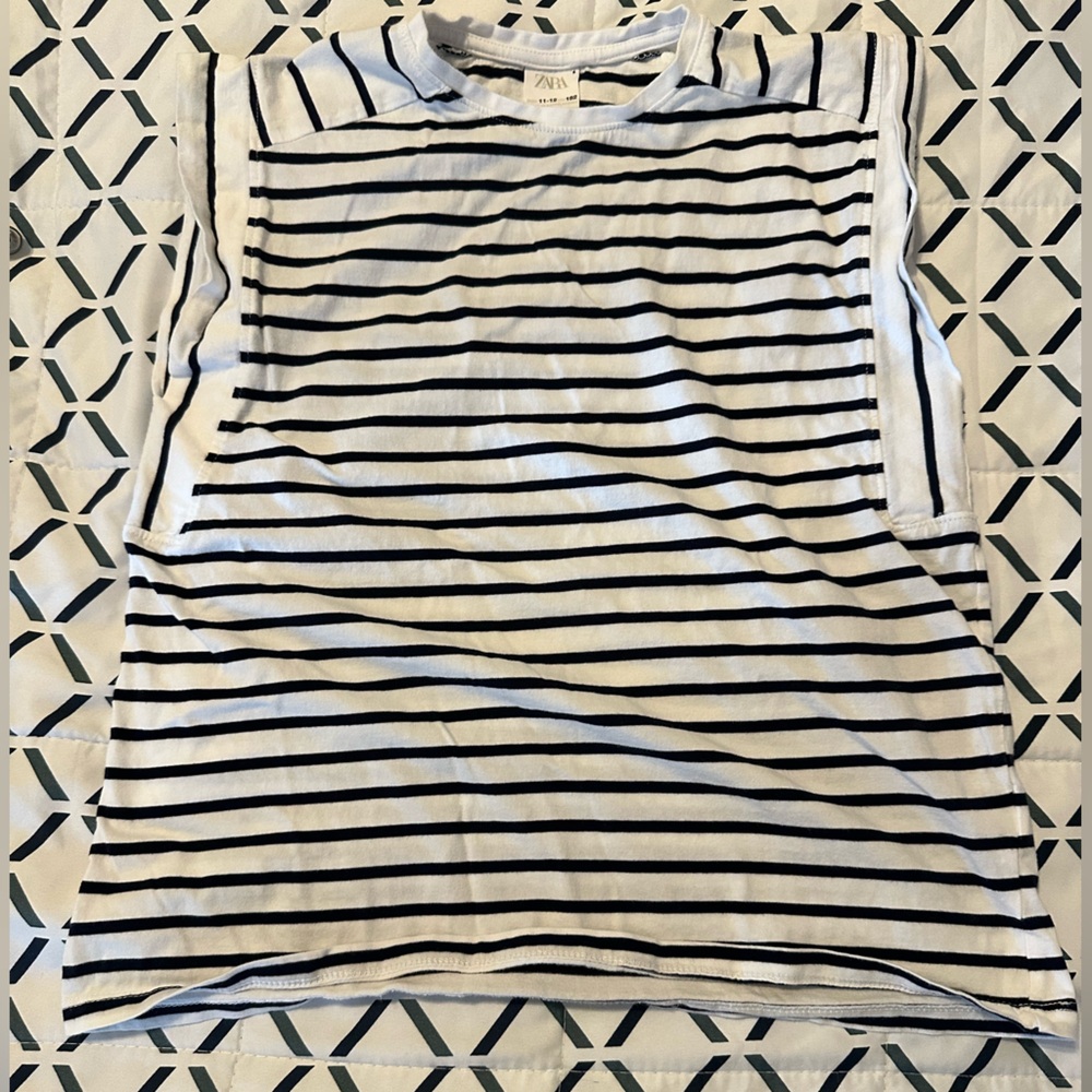 Zara Navy and White Striped Top
